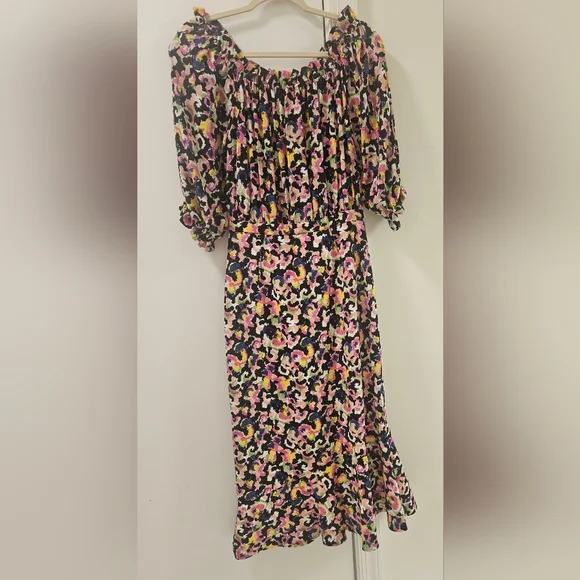 Saloni Multi-Colour Grace Dress Off-Shoulder Midi Dress Size 2 - Picture 4 of 14